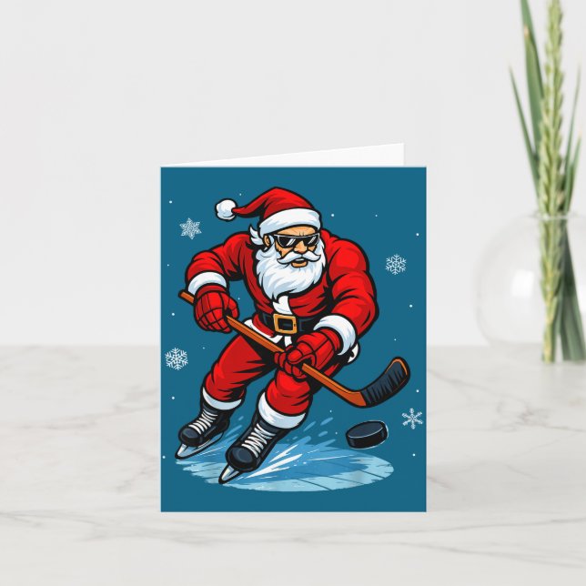 Cartão Santa Playing Ice Hockey Xmas Funny Christmas Hock (Frente)