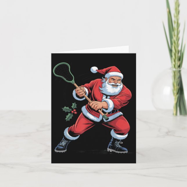 Cartão Santa Playing Lacrosse Funny Holiday Christmas Xma (Frente)