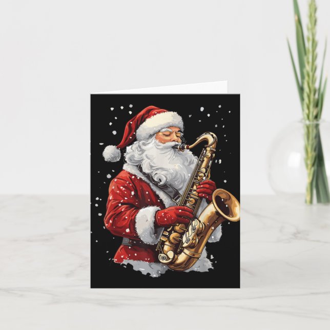 Cartão Santa Playing Saxophone Xmas Musician Saxophonist  (Frente)