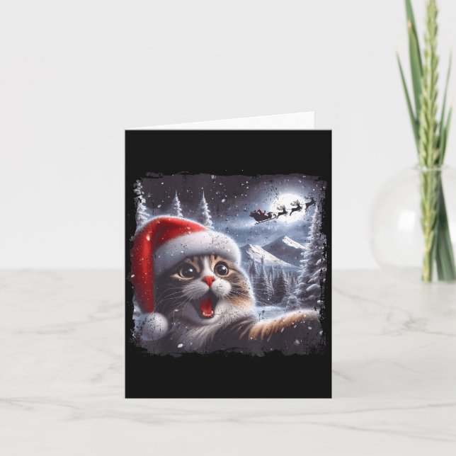 Cartão Santa Reindeer Selfie Cat Funny Christmas Tee  (Frente)