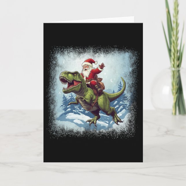 Cartão Santa Riding A Dinosaur T-rex Funny Christmas  (Frente)