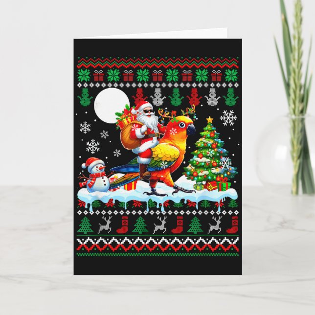 Cartão Santa Riding Reindeer Sun Conure Sweater Xmas Tree (Frente)