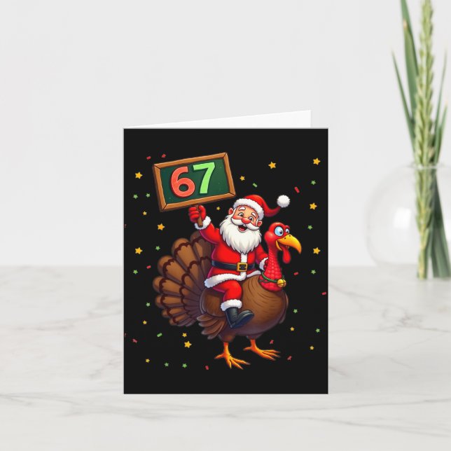 Cartão Santa Riding Turkey Take Number 67 Christmas &amp; (Frente)