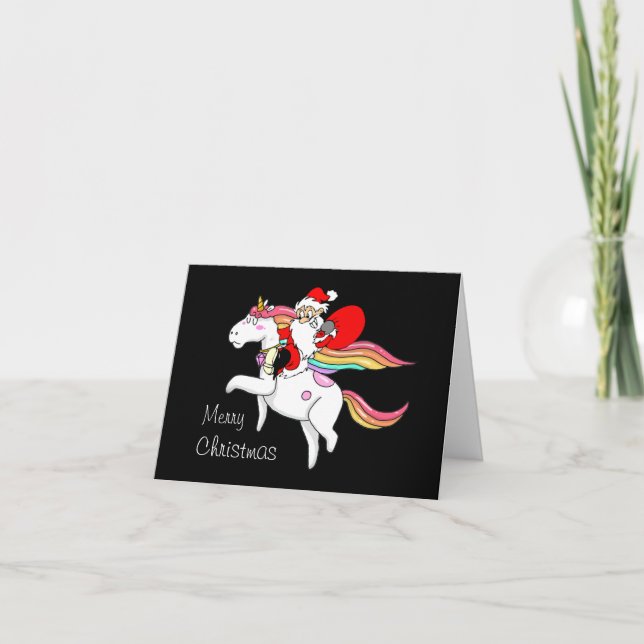 Cartão Santa Riding Unicorn Christmas Card (Frente)