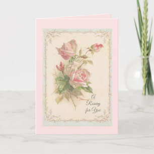 Cartão Santa Rosária com rosas rosa Oração