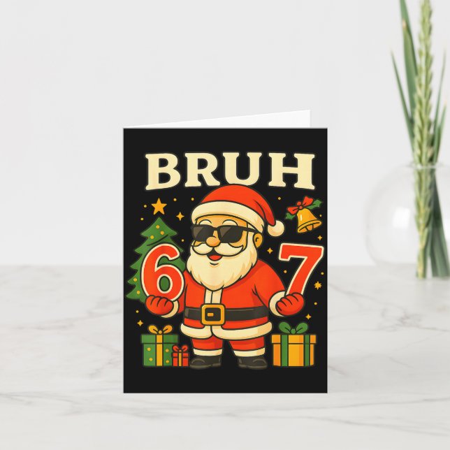 Cartão Santa Says 67 Bruh Santa Funny Pajamas 67 Meme Chr (Frente)