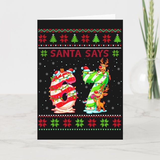 Cartão Santa Says 67 Candy Cane Christmas 6 7 Meme Gen Z  (Frente)