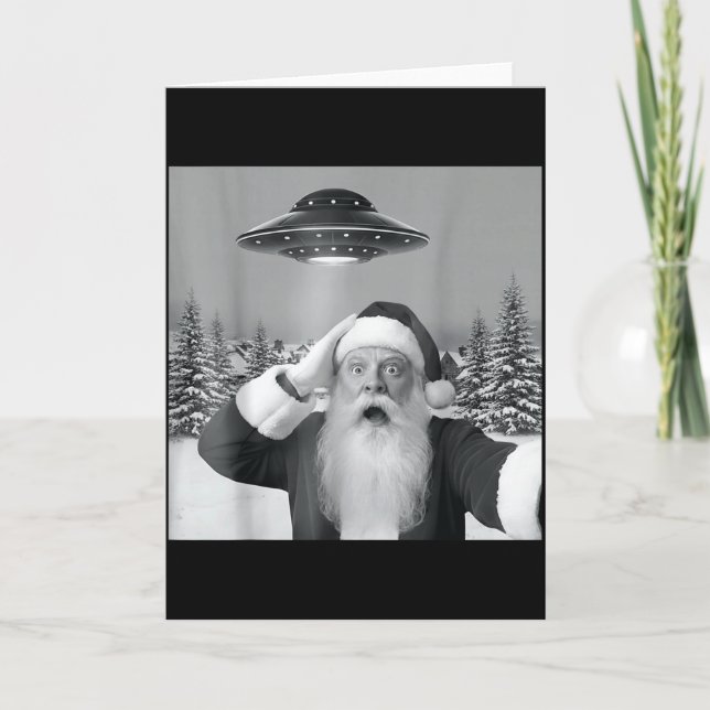 Cartão Santa Selfie With Reindeer Ufo Funny Xmas Men Wome (Frente)