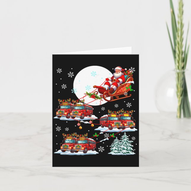 Cartão Santa Sleigh Reindeer School Buses Matching Driver (Frente)