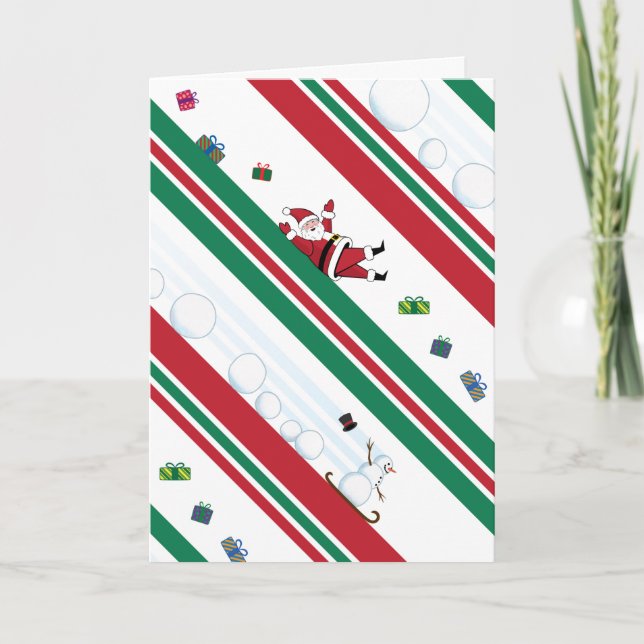 Cartão Santa & Snowman Christmas Stripes (Frente)