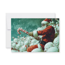 Santa Versus The Snowmen Flat Greeting Card