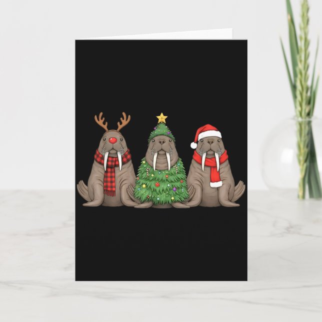 Cartão Santa Walrus Christmas Tree Walrus Lover Animal Xm (Frente)
