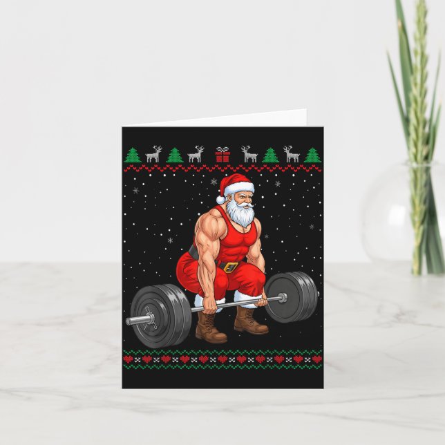 Cartão Santa Weightlifting Christmas Deadlift Gym Ugly Sw (Frente)