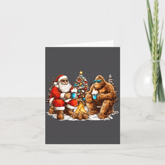 Cartão Santa With Bigfoot Christmas Campfire Funny Sasqua (Frente)