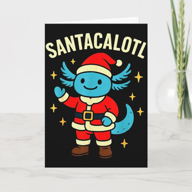 Cartão Santacalotl Papai Noel Axolote Azul Fofo Ano Novo (Frente)