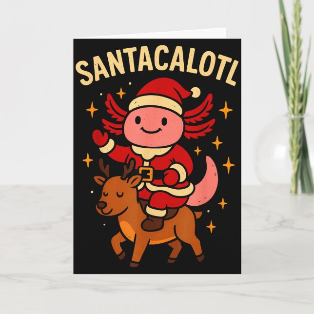 Cartão Santacalotl Santa Claus Cute Axolotl Snow Reindeer (Frente)