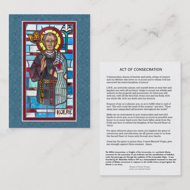 Cartão santamente da oração do St. Maximilian (Frente/Verso)