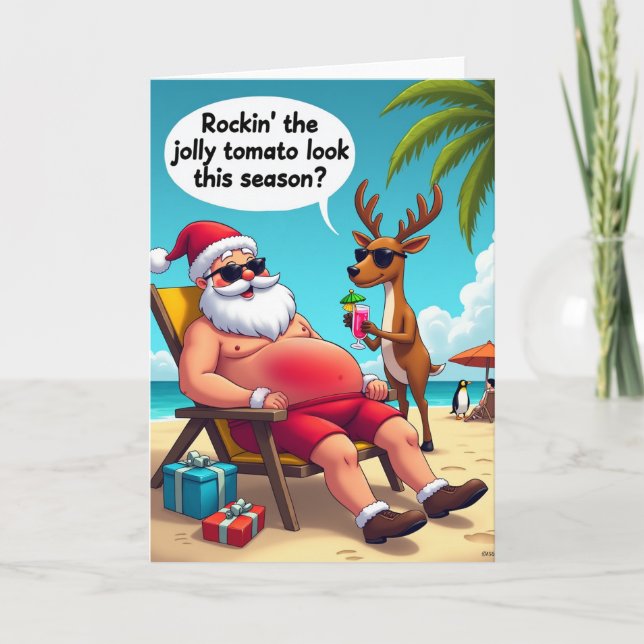 Cartão Santas Beach Day Funny Christmas Card (Frente)