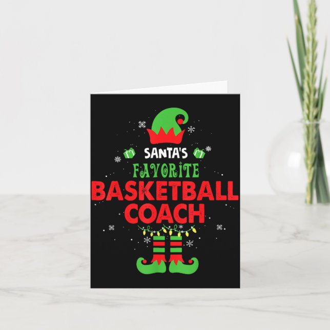 Cartão Santa's Favorite Basketball Coach Funny Elf Family (Frente)