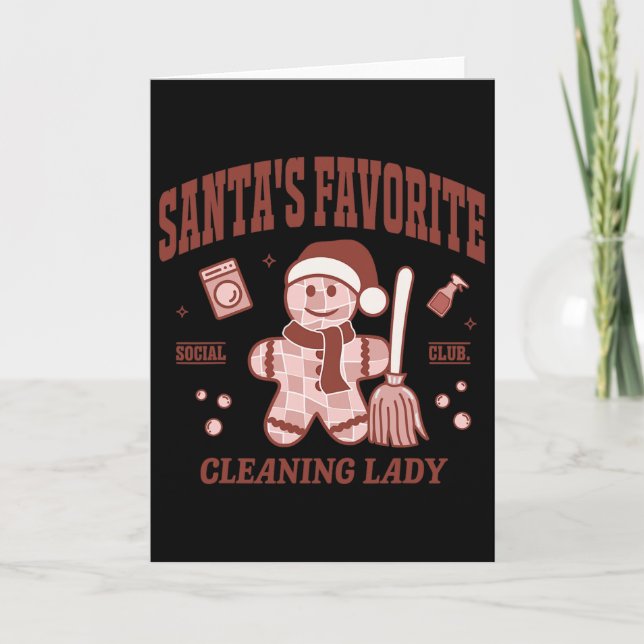 Cartão Santa's Favorite Cleaning Lady Christmas Retro Hou (Frente)