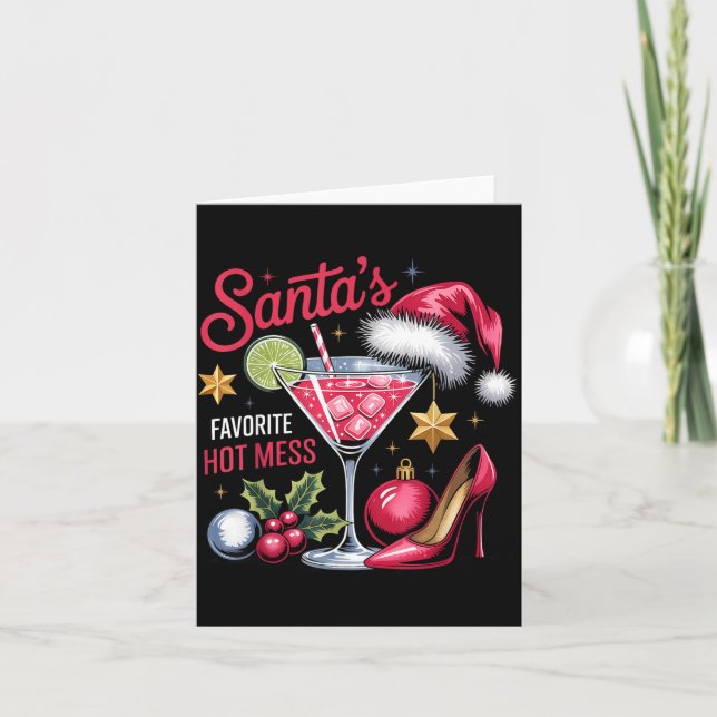 Cartão Santa's Favorite Hot Mess Christmas Martini  (Frente)