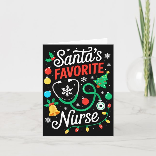 Cartão Santa's Favorite Nurse Shirt Men Women Funny Chris (Frente)