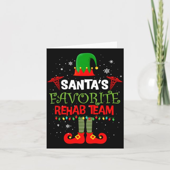 Cartão Santa's Favorite Rehab Team Elf Physical Therapy C (Frente)