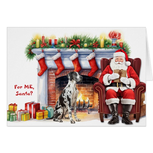 Cartão Santa's Gift Black White Great Dane Dog Christmas (Frente Horizontal)