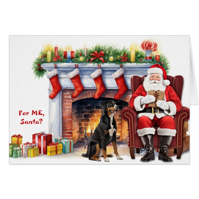 Cartão Santa's Gift Greater Swiss Mountain Dog Christmas (Frente Horizontal)