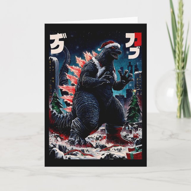 Cartão Santazilla Monstro Japonês Kaiju Dinossauro Natal (Frente)