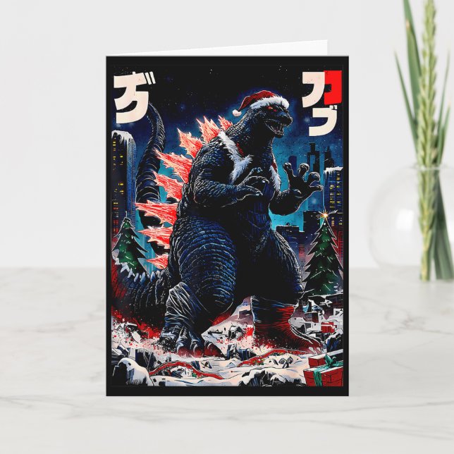 Cartão Santazilla Monstro Japonês Kaiju Dinossauro Natal (Frente)