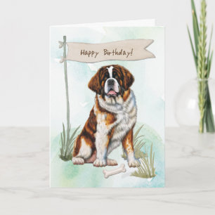 Cartão Santo Bernard Dog Breed Sob Sinal De Aniversário