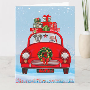 Cartão Santo Bernard Dog No Carro Com Papai Noel