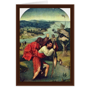 Cartão Santo Christopher. Por Hieronymus Bosch (o melhor