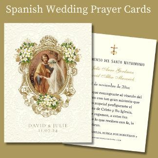 Cartão Santo de Casamento Floral Dourado Espanhol