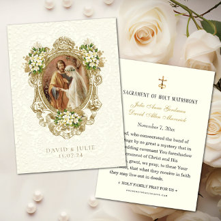 Cartão Santo Dourado Floral Católico de Casamento
