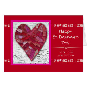 Cartão Santo Dwynwen's Day Stitked Fiberart Heart