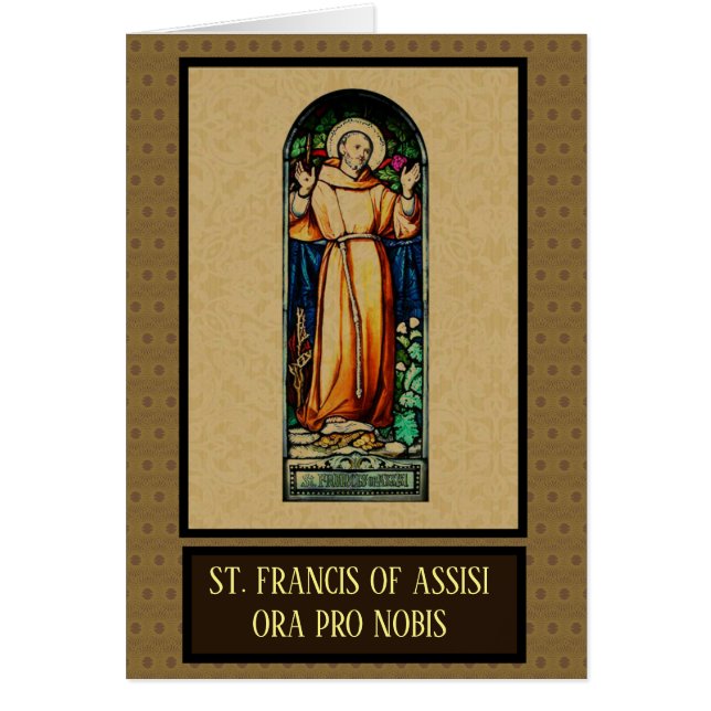 Cartão Santo Francis | Vidro manchado | Oração à paz (Frente)