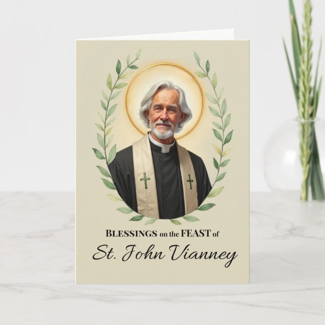 Cartão Santo John Vianney Banquete Day Blessings Wreath (Frente)