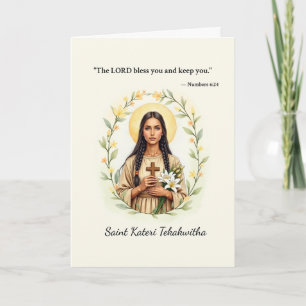 Cartão Santo Kateri Tekakwita, a paz e as bençãos de Deus