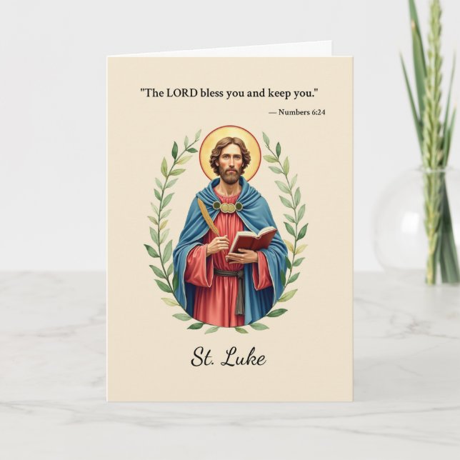 Cartão Santo Lucas Paz e Bênçãos de Deus com Escrituras (Frente)