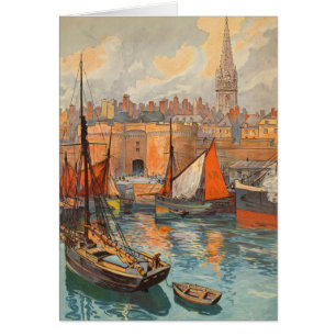 Cartão Santo Malo, França, Arte de Poster de Viagem Antig