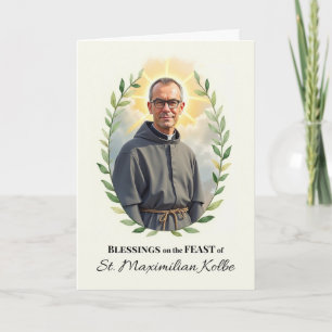 Cartão Santo Maximilian Kolby Day Blessings Wreath
