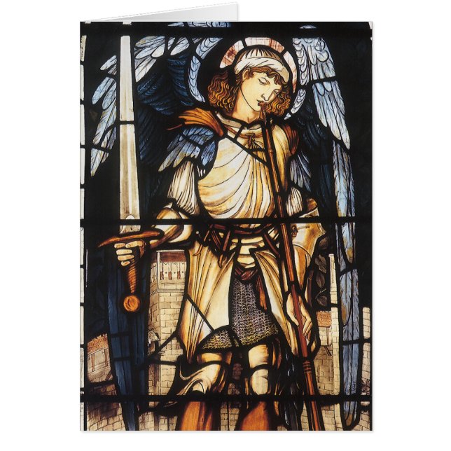 Cartão Santo Michael por Sir Edward Coley Burne-Jones (Frente)