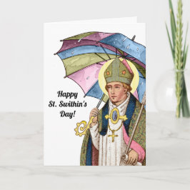 Cartão Santo Swithun com seu guarda-chuva de boas-vindas