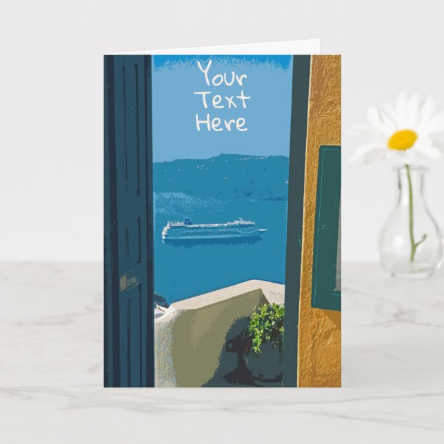 Cartão Santorini personalizável, navio de cruzeiro de Gré (Planta pequena)