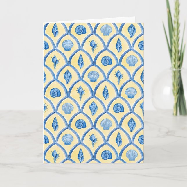 Cartão Santorini Shells Yellow Blue Watercolor Stationery (Frente)