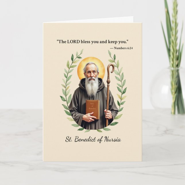Cartão São Bento de Núrsia Paz e Bênçãos de Deus (Frente)