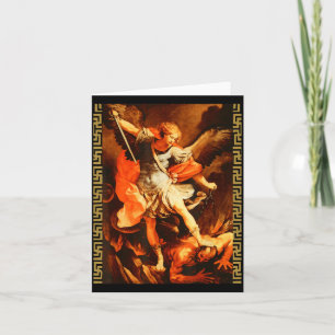 Cartão São Miguel Derrotando Satanás Arcanjo Guerreiro