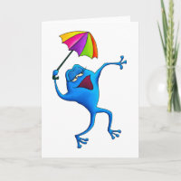 Sapo azul do canto com guarda-chuva